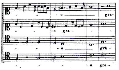 Esempio di cantus firmus: il cantus firmus gregoriano  affidato al tenor(G. de Machaull "Deo Gracias" dalla "Messe de Notre-Dame")