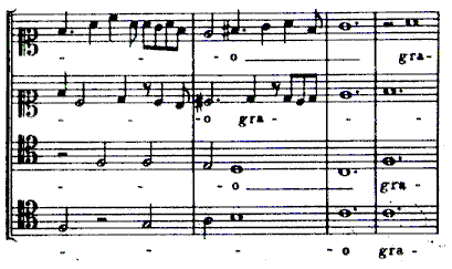 Esempio di cantus firmus: il cantus firmus gregoriano � affidato al tenor(G. de Machaull "Deo Gracias" dalla "Messe de Notre-Dame")