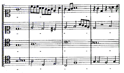 Esempio di cantus firmus: il cantus firmus gregoriano � affidato al tenor(G. de Machaull "Deo Gracias" dalla "Messe de Notre-Dame")