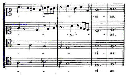 Esempio di cantus firmus: il cantus firmus gregoriano � affidato al tenor(G. de Machaull "Deo Gracias" dalla "Messe de Notre-Dame")
